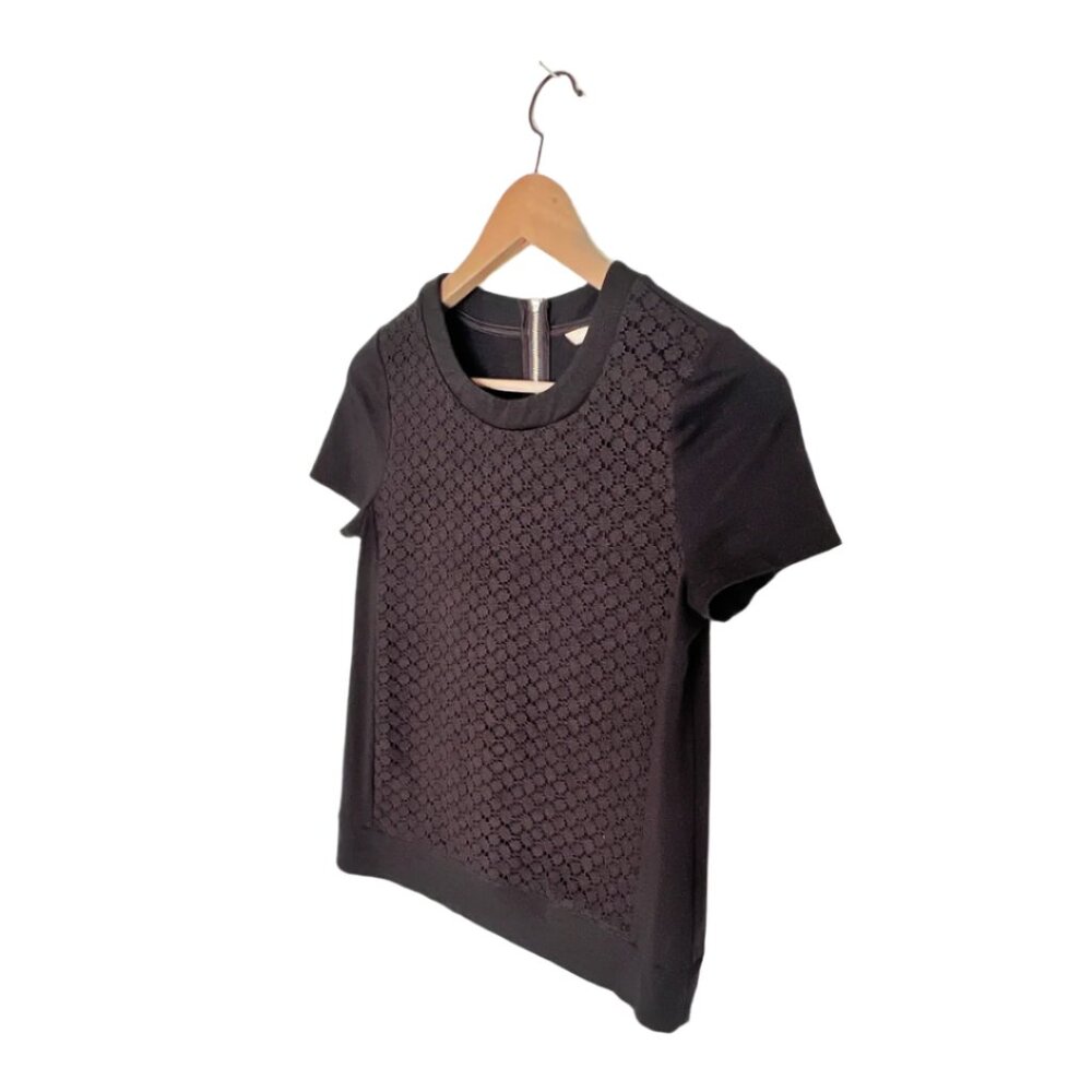 Banana Republic Classic Black Short Sleeve Top with Lace Inset Front, Size XS